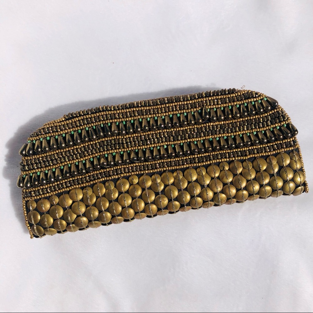 Vintage Bohemian Clutch Luxury Designer Gold Beaded Small Bag Le Lis Blanc